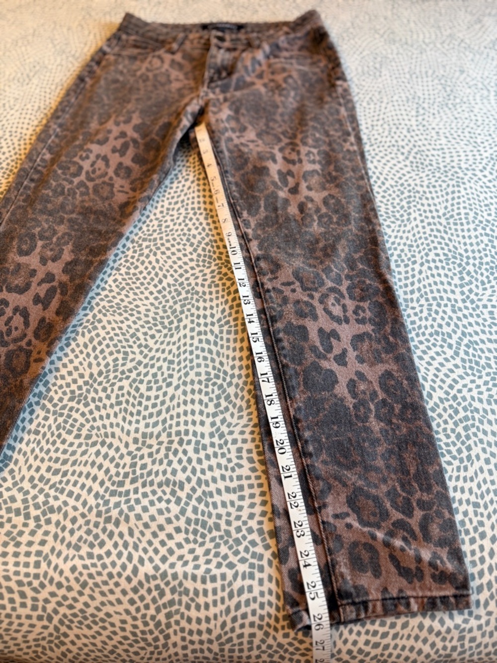 Leopard Print Women's High-Rise Straight Leg Jeans - Picture 7 of 10
